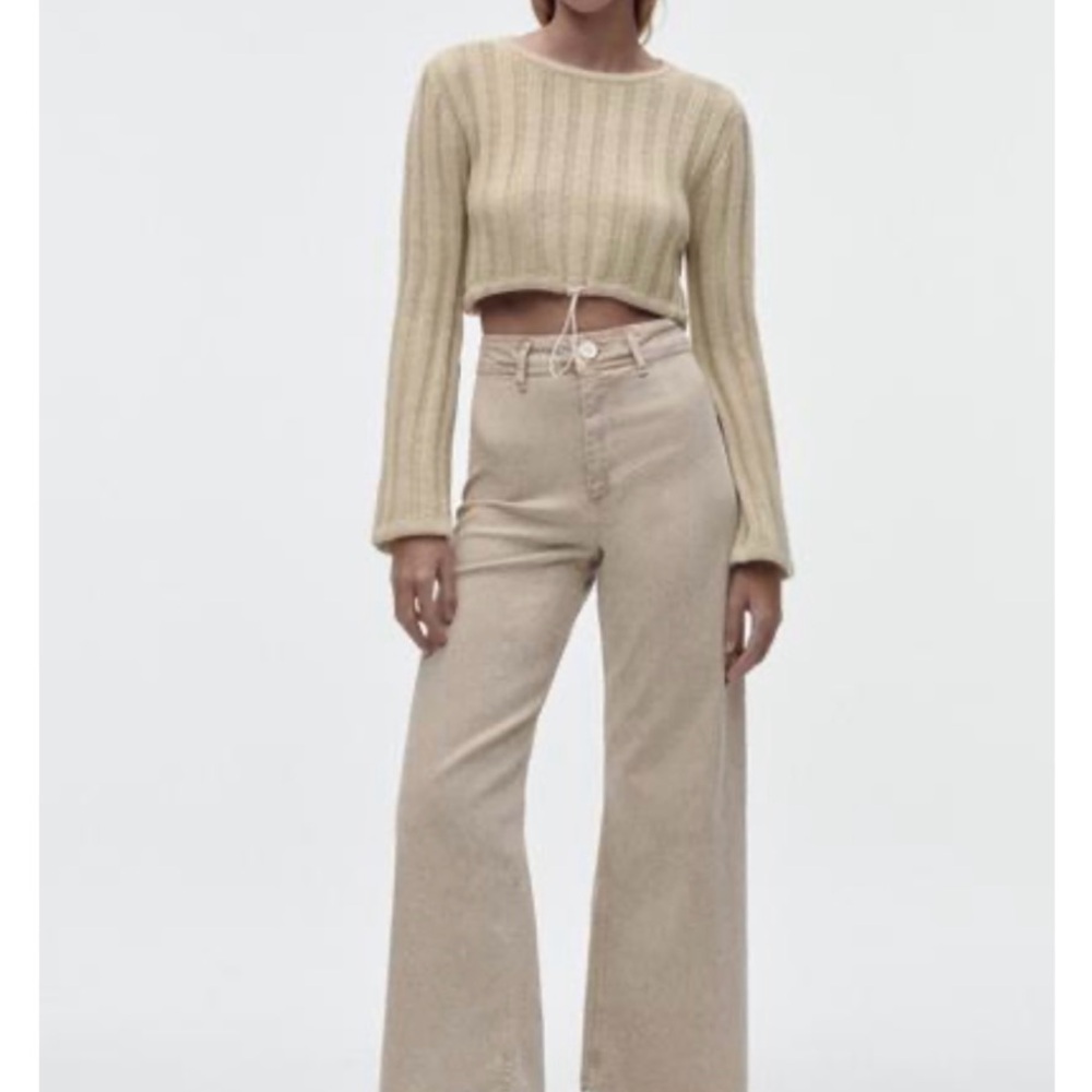 Zara Beige Flare Wide Leg Jeans
